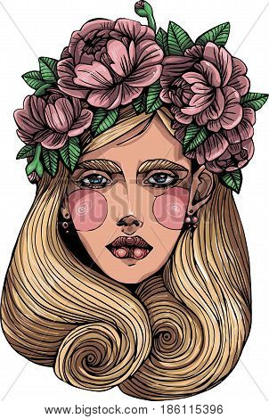 girl portrait with flowers in hair vector graphic