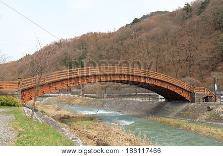 Beautiful architecture of Kiso Oohashi bridge Nagano Japan