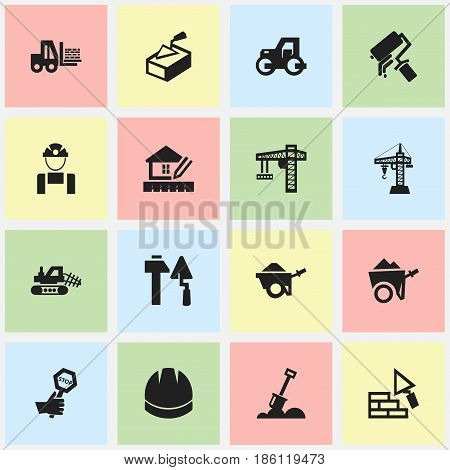 Set Of 16 Editable Structure Icons. Includes Symbols Such As Home Scheduling, Scrub, Lifting Equipment And More. Can Be Used For Web, Mobile, UI And Infographic Design.