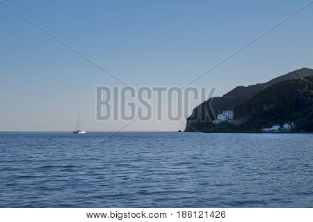 Scenic view of the Portinho da Arrabida beach in Setubal Portugal; Concept for travel in Portugal