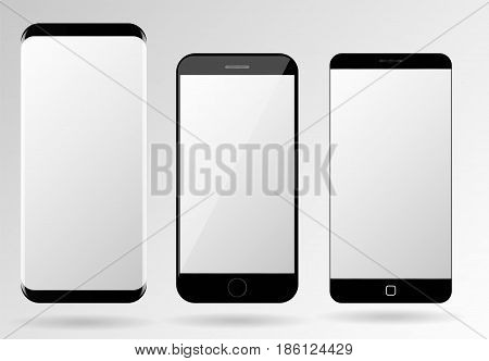 Smartphone mockup blank mobile phone template frameless cellphone set