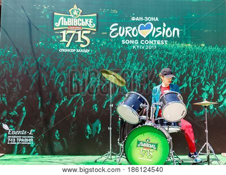 Kyiv, Ukraine - May 12h, 2017: The central fan zone of Eurovision 2017 in Kiev. Guests and residents of the capital are happy and celebrating