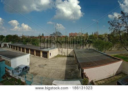 Chomutov Ustecky kraj Czech republic - May 06 2017: Skoda Fabia I stand between garages at route 13 during sping afternoon