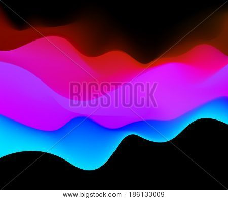 Color Mountains Waves abstract Surface Colored warm cool shade. TTemplate Cover Flyers Print Web Banner. Red blue color Modern design. Effect Realistic Elements. Vector Illustration Background.