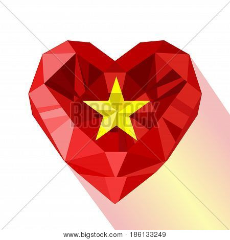 Vector crystal gem jewelry Vietnamese  heart with the flag of the Socialist Republic of Vietnam. Flat style logo symbol of love Vietnam. Asia. SRV.