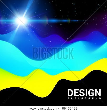 Yellow blue color Modern design. Mountains Landscape Waves abstract Surface Colored warm cool shade. TTemplate Cover Flyers Print Web Banner. Effect Realistic Elements. Vector Illustration Background.