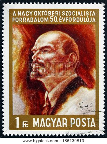 HUNGARY - CIRCA 1967: a stamp printed in Hungary shows Vladimir Illyich Lenin Communist and Politician circa 1967