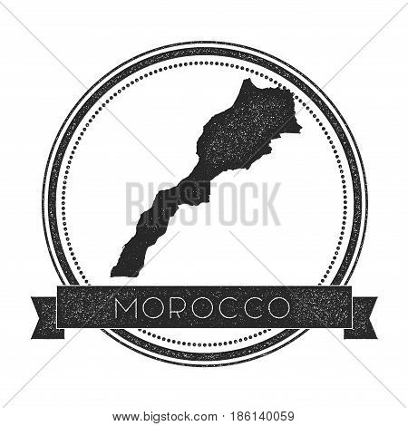 Retro Distressed Morocco Badge With Map. Hipster Round Rubber Stamp With Country Name Banner, Vector