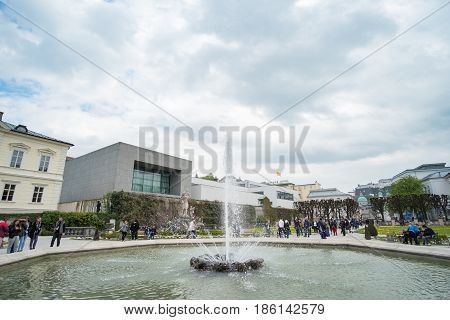 Salzburg, Austria - 14 April 2017 : People Around The Mirabellgarten Or Mirabell Gardens, The Famous