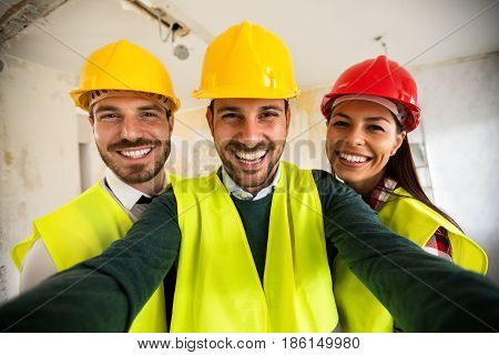 Funny Architects Workers Taking Selfie At Contruction Site