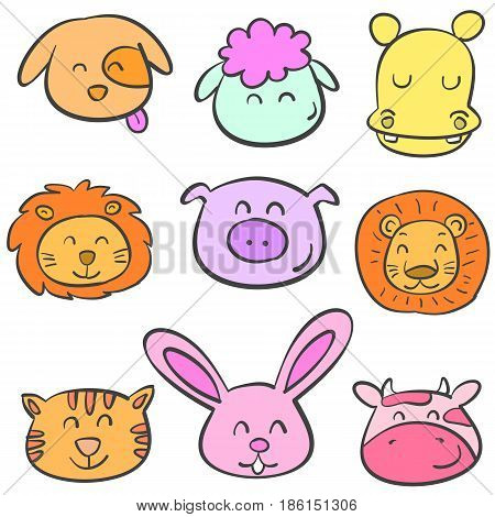 Collection stock animal colorful doodles vector art
