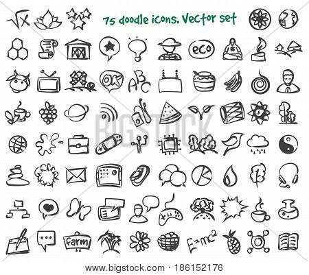 Vector doodle icons set. Stock cartoon signs for design.