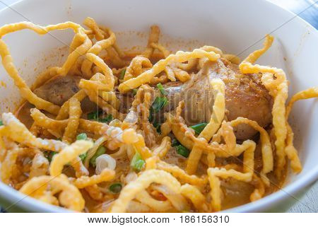 Khao Soi , Northern Thai Style Curried Noodle Soup with Chicken