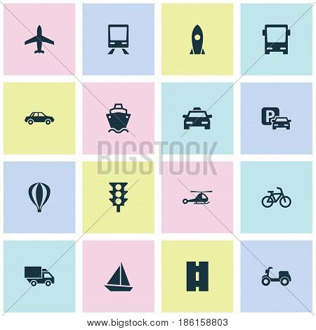 Transport Icons Set. Collection Of Bicycle, Stoplight, Road Sign And Other Elements. Also Includes Symbols Such As Way, Car, Omnibus.