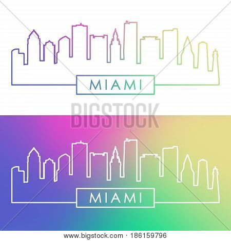 Miami skyline. Colorful linear style. Editable vector file.