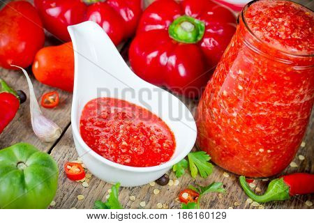 Adjika or ajika hot spicy sauce Georgian cuisine