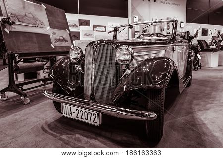 STUTTGART GERMANY - MARCH 02 2017: Sports car BMW 319 Sportcabriolet 1936. Vintage toning. Europe's greatest classic car exhibition 