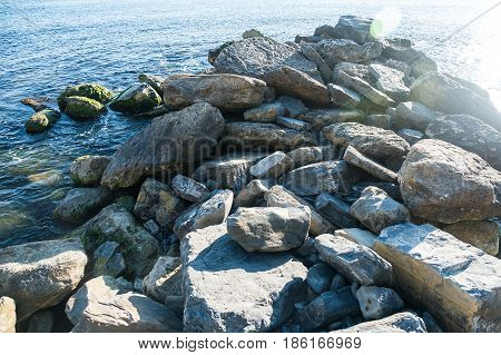 close up big rock stack at black sea