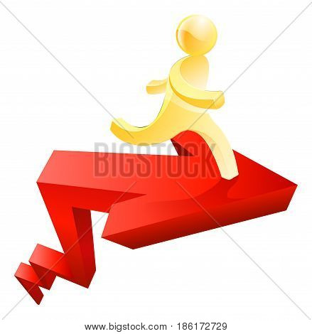 Conceptual illustration of a gold man running on arrow