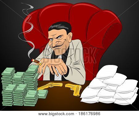Vector illustration of a drug lord in chair