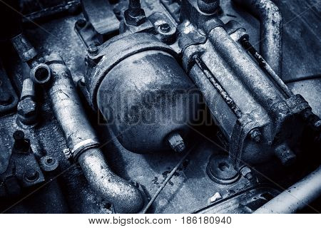 Old rusty machinery on a fishing boat elapsed time