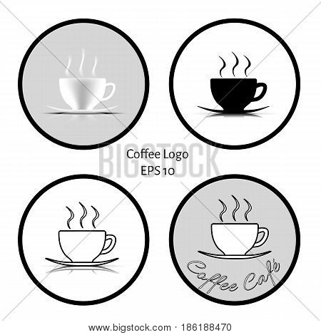 Cup of coffee in black white gray tone with white background. Coffee cafe/shop logo. vector. illustration. basic red green blue. graphic design.