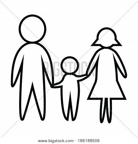 Happy Black and white line of family. Father Mother and Son. Father and Mother hold son's hands. vector. Illustrator. graphic design.