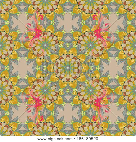 Boho Style Flower Seamless Pattern. Pink Background. Tiled Mandala Design Best For Print Fabric Or P