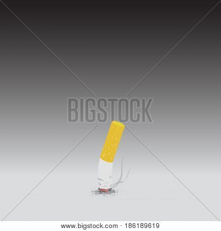 single cigarette on the ground have cinders and smoke with gray background.may 31st . world no tobacco day. please quit!.vector.illustration. graphic design.