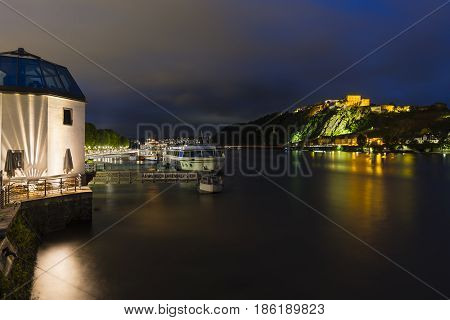 Koblenz Rhine And Ehrenbreitstein At Night, Editorial
