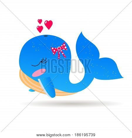 illustration of a blue whale with bow and hearts