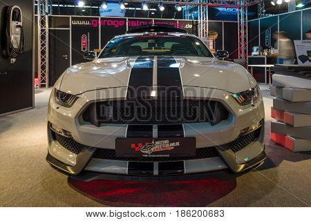 STUTTGART GERMANY - MARCH 02 2017: Muscle car Ford Mustang Shelby GT 350 2016. Europe's greatest classic car exhibition 