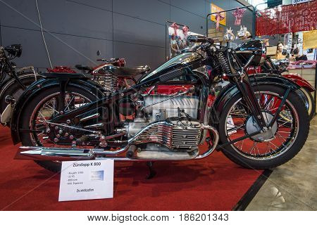 STUTTGART GERMANY - MARCH 02 2017: Motorcycle Zuendapp K800 1936. Europe's greatest classic car exhibition 