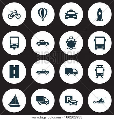 Transportation Icons Set. Collection Of Yacht, Streetcar, Spaceship And Other Elements. Also Includes Symbols Such As Road, Way, Train.