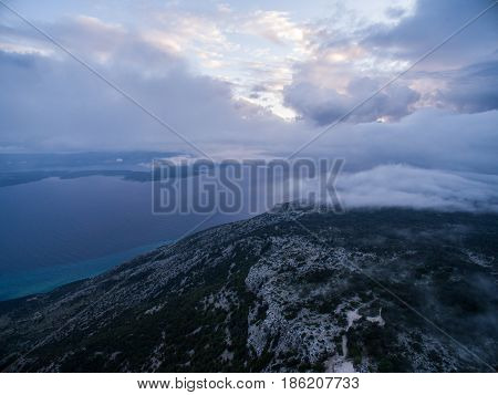 Moody aerial view of Adriatic in Croatia