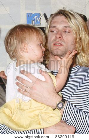 LOS ANGELES - SEP 2:  Frances Bean Cobain, Kurt Cobain at the 10th Annual MTV Video Music Awards at the Universal Ampitheater on September 2, 1993 in Los Angeles, CA
