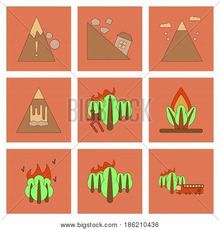 assembly of flat icons danger natural disasters