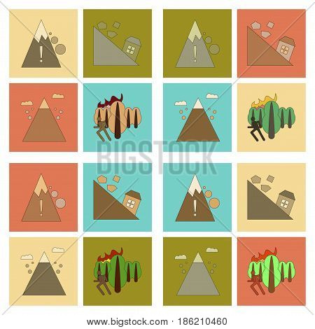 assembly of flat icons danger natural disasters