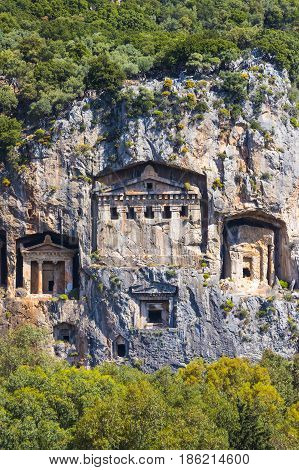Ancient antique tombs of Lycian kings in the Taurus mountains