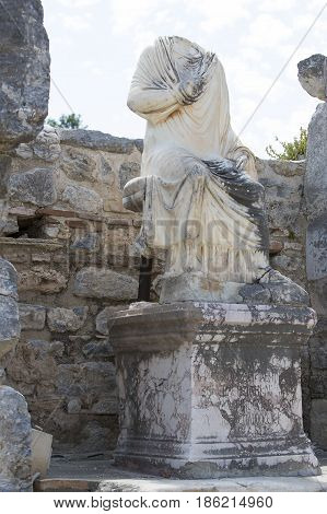 The ruins of the ancient antique city of Ephesus the library building of Celsus