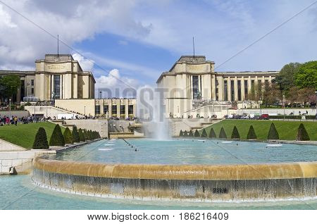 Fountain in front of the Palais de Chaillot. Paris France.