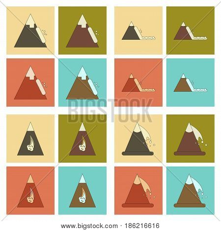 assembly of flat icons mountains snow avalanche