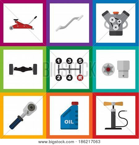 Flat Service Set Of Motor, Coupler, Suspension And Other Vector Objects. Also Includes Axis, Coupler, Carrying Elements.