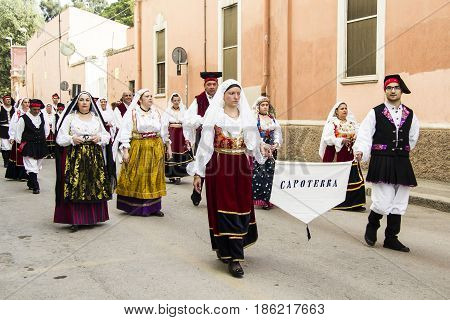 CAGLIARI, ITALY - MAY 1, 2013: 357 Religious procession of Sant'Efisio - parade of the folk group of Capoterra - Sardinia