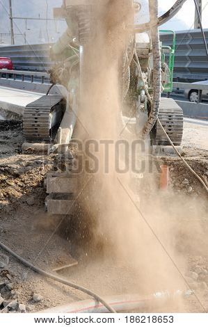 Drilling Pile Foundation At A Construction Of A Highway