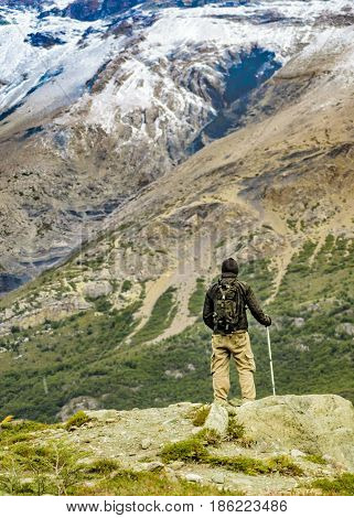 Man At Top Of Andes Mountains, Patagonia - Argentina