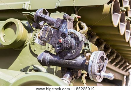 Samara Russia - May 1 2017: Aiming device BM-21 Grad mechanical panoramic sight