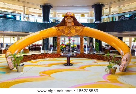 Sharm El Sheikh, Egypt - April 08, 2017: Hotel lobby at the luxury five stars hotel Barcelo Tiran Sharm at Sharm El Sheikh, Egypt on April 08, 2017