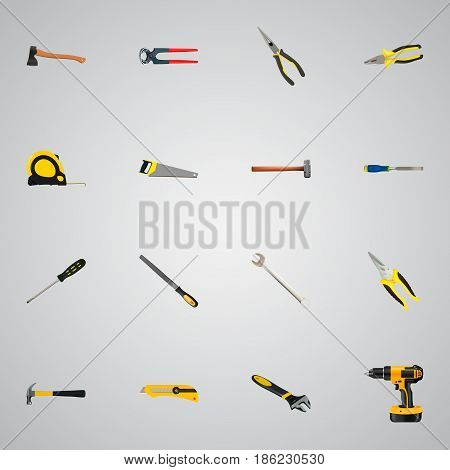 Realistic Sharpener, Length Roulette, Handle Hit Vector Elements. Set Of Tools Realistic Symbols Also Includes Noise, Emery, Appliance Objects.