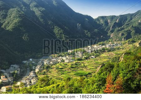 The village of Shanglingyancun in the Fangdong scenic area of Yandangshan located in Zhejiang province China.